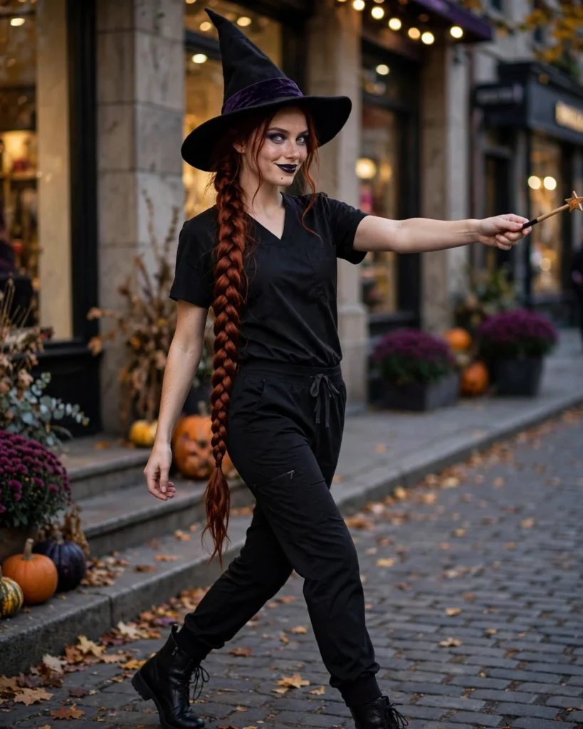 Witch in Black Scrubs Scrub Halloween Costume