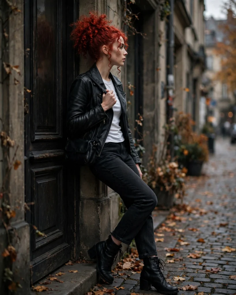 Black Jeans with a Leather Jacket Fall Jeans Outfit