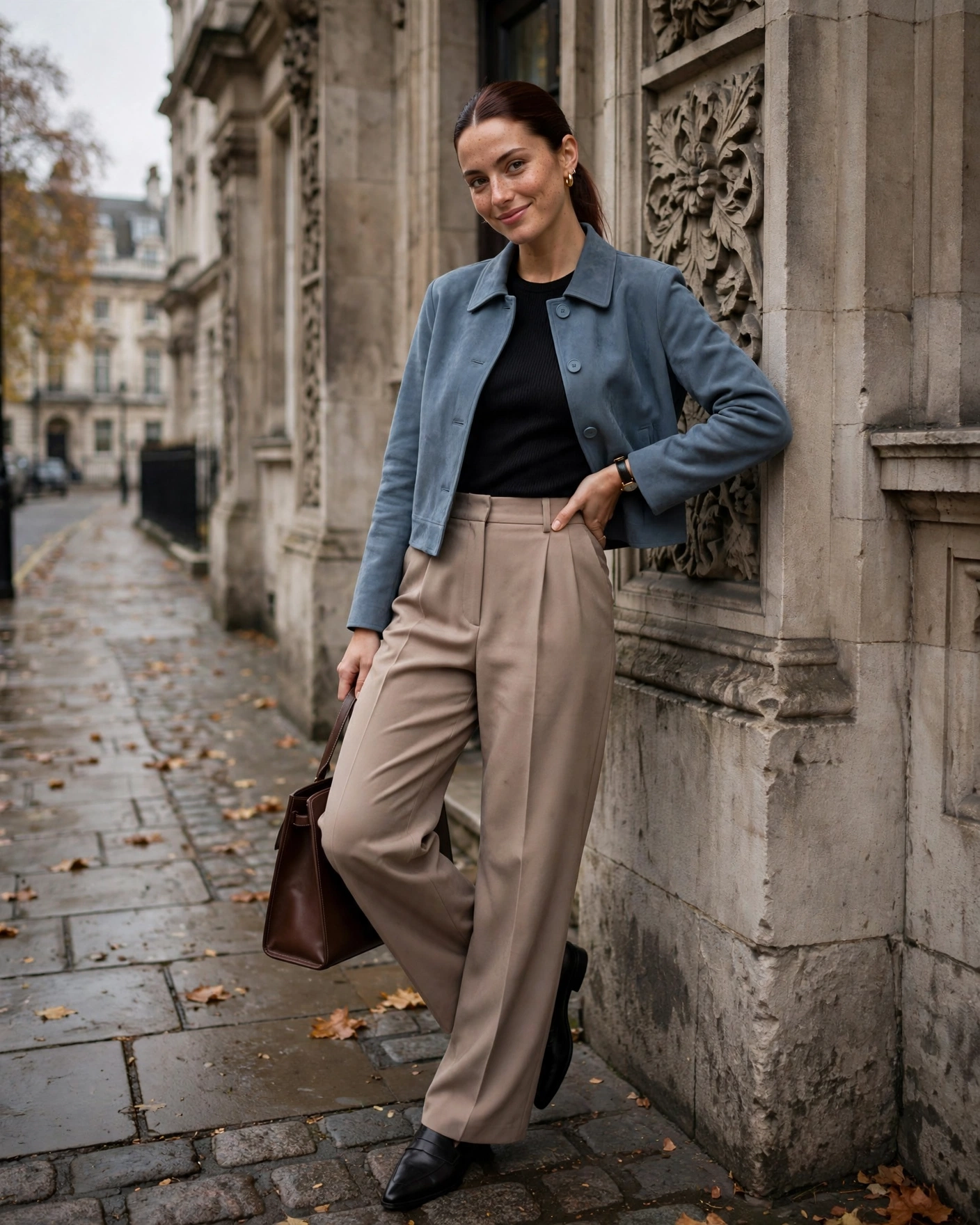 22 Classy Fall Outfits for Women: Elegant Looks to Wear This Season 5 Cropped Jacket with Tailored Trousers Classy Fall Outfit
