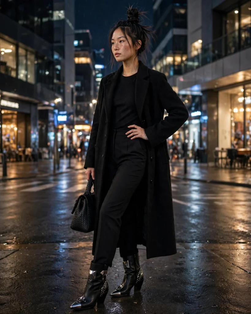 21 Winter Going Out Outfits: Chic Looks for Cold Nights 6 All-Black Outfit with Statement Boots Winter Going Out Outfit
