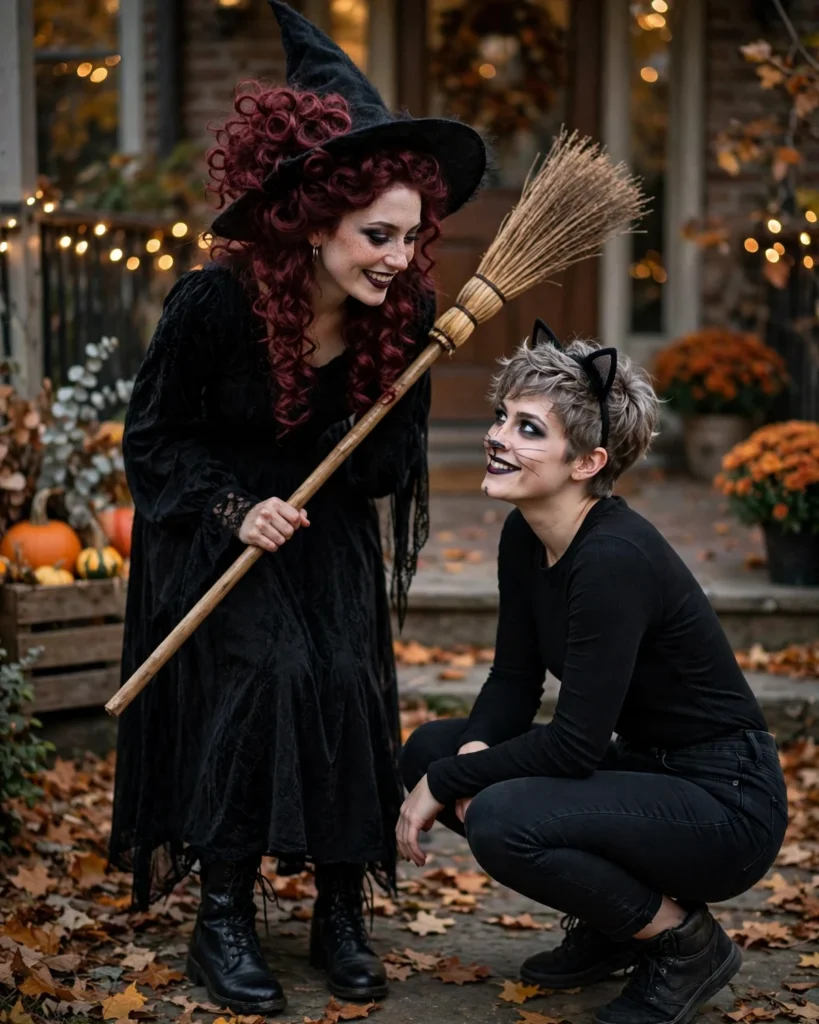 Black Cat and Witch Couples Halloween Costume