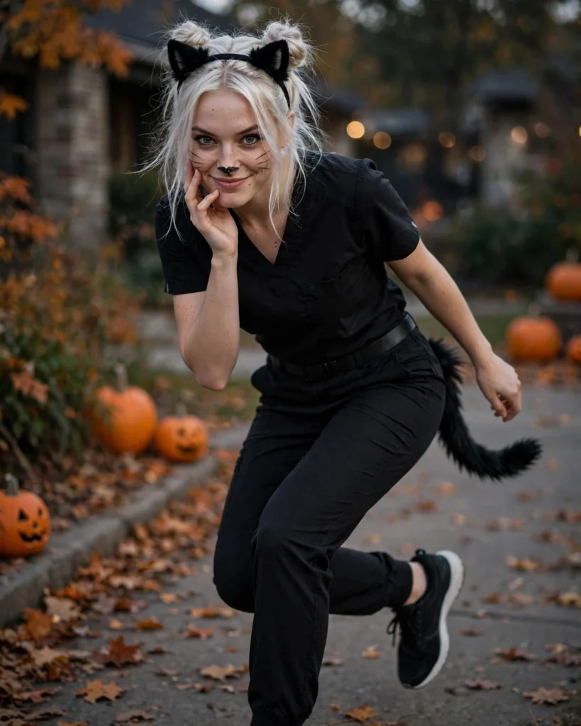 Black Cat in Black Scrubs Scrub Halloween Costume
