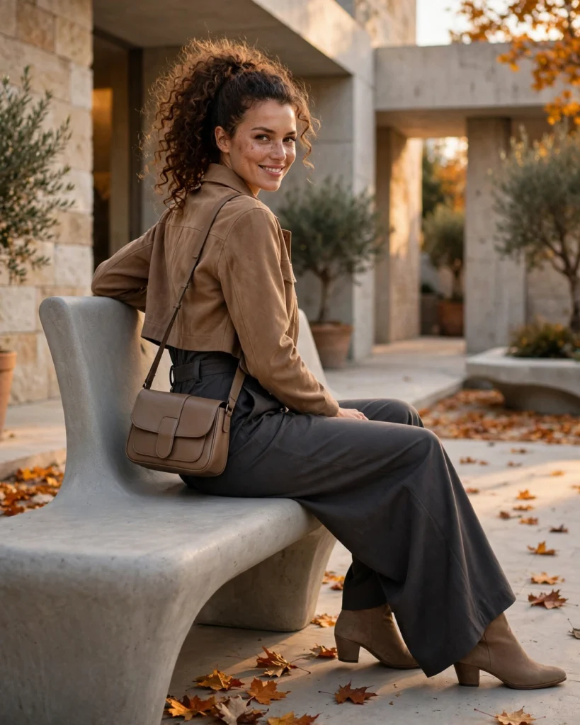 21 Nice Fall Outfits for 2026: Chic, Classy & Effortless Looks 5 Charcoal Wide-Leg Jumpsuit with a Cropped Jacket Nice Fall Outfit