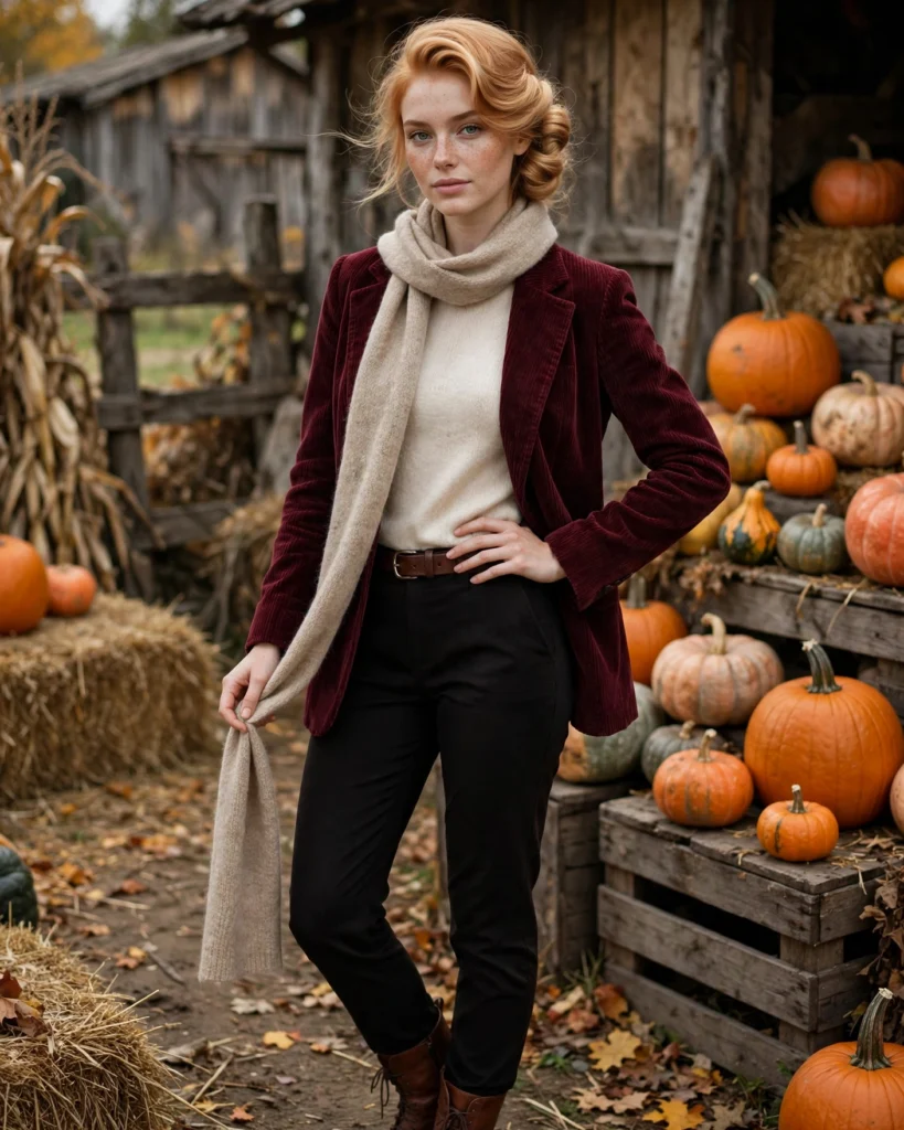 Corduroy Blazer with a Merino Wool Base Layer Cold Pumpkin Patch Outfit