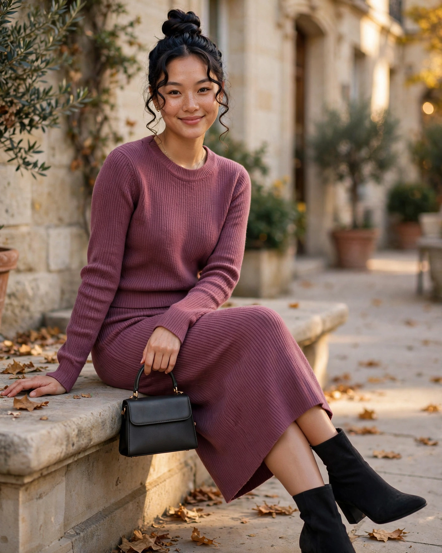 20 Knit Skirt Outfits for Fall: Cozy and Chic Looks to Try 6 Matching Knit Skirt Set with Sleek Ankle Boots Knit Skirt Fall Outfit