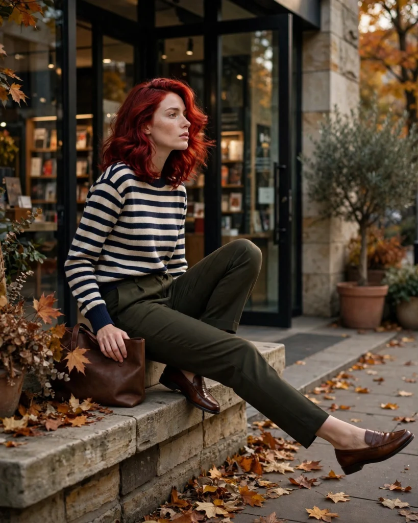 Striped Sweater with Tailored Trousers Cozy Autumn Outfit