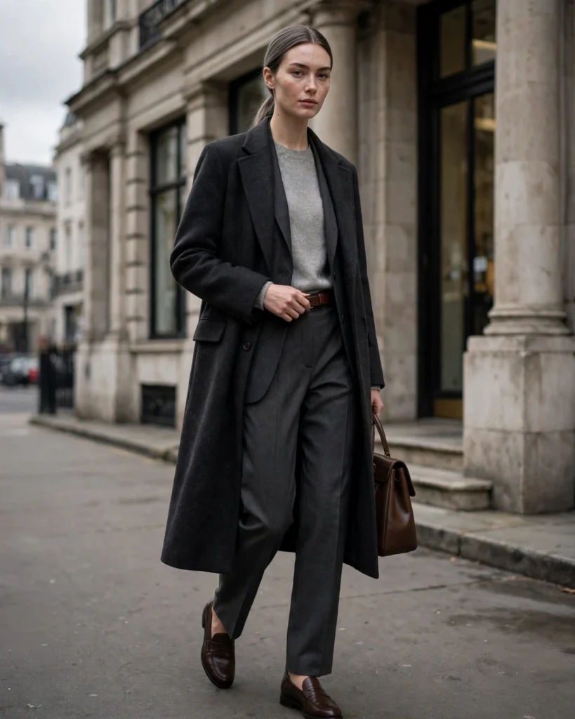 Blazer Layered Under a Long Coat Fall to Winter Outfit