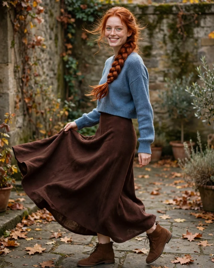 Cropped Sweater with a High-Waisted Maxi Skirt Fall Sweater Outfit