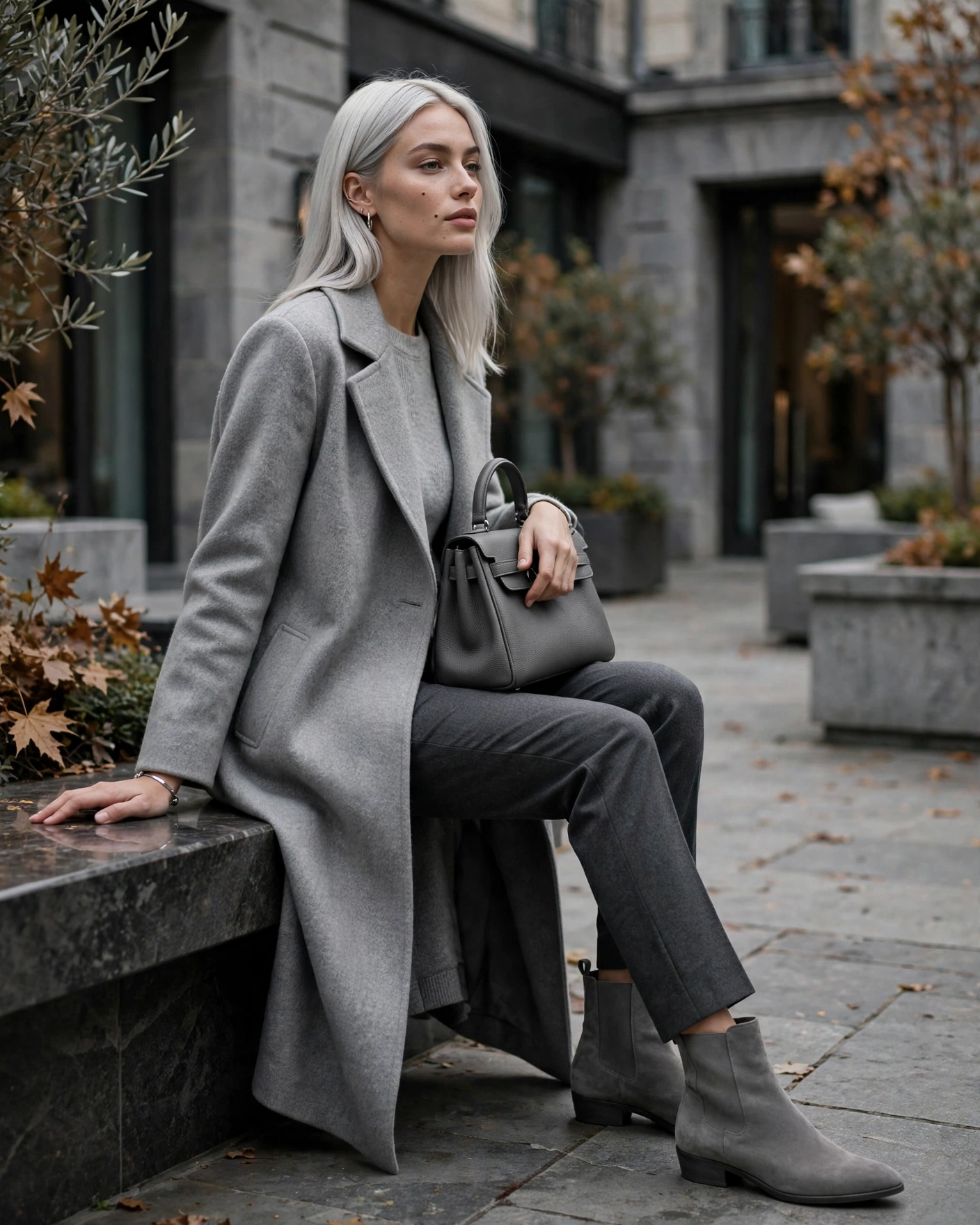 22 Classy Fall Outfits for Women: Elegant Looks to Wear This Season 7 Monochrome Gray Tailored Look Classy Fall Outfit