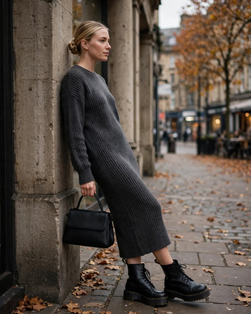 Sweater Dress with Chunky Doc Martens Doc Martens Fall Outfit