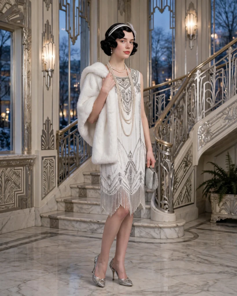 White and Silver Flapper Costume Flapper Halloween Costume