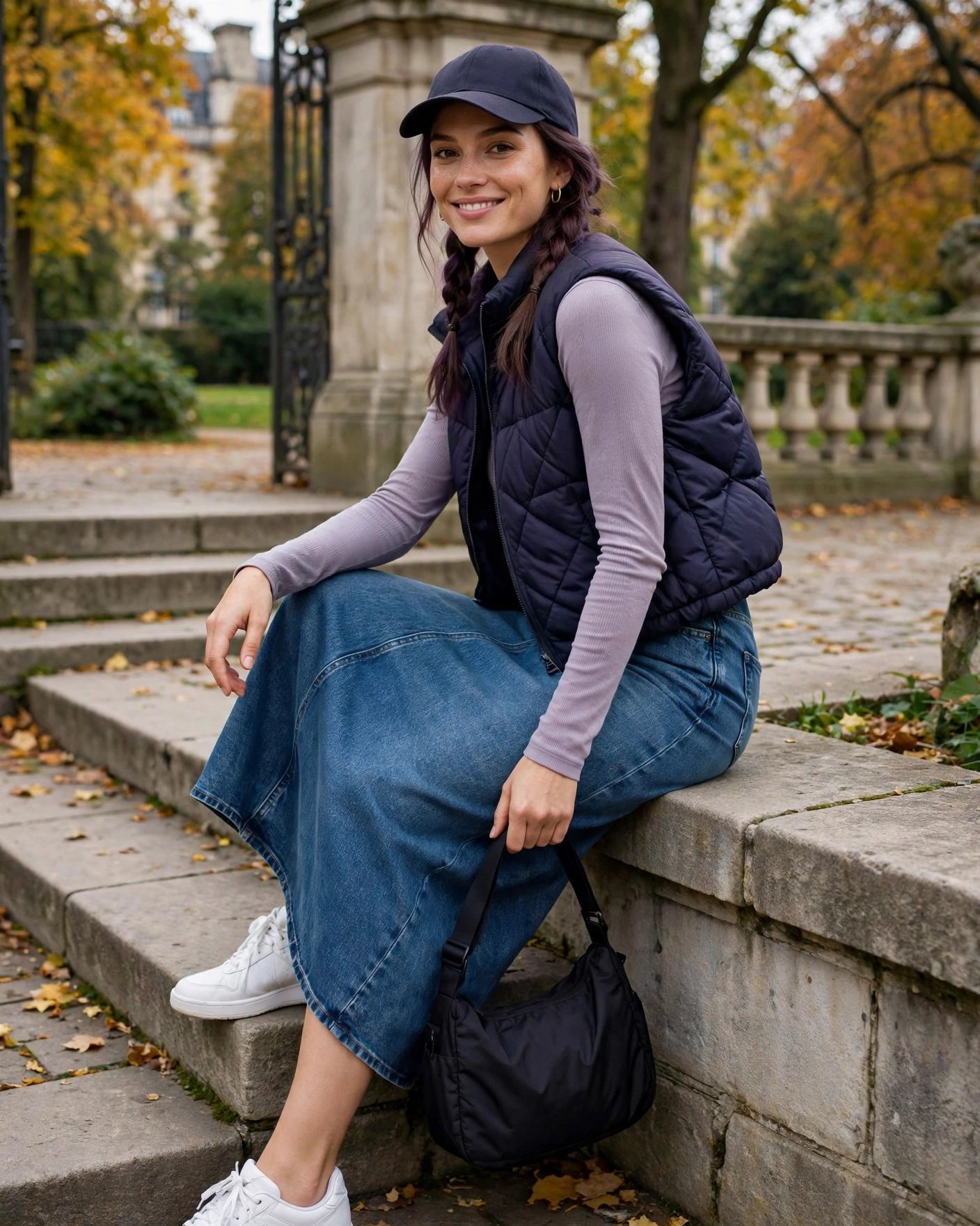 20 Midi Skirt Fall Outfits: Chic and Effortless Looks to Try 8 Denim Midi Skirt with a Cropped Puffer Vest Midi Skirt Fall Outfit