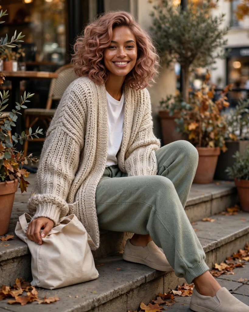 Oversized Cardigan with Comfortable Knit Pants Casual Fall Outfit