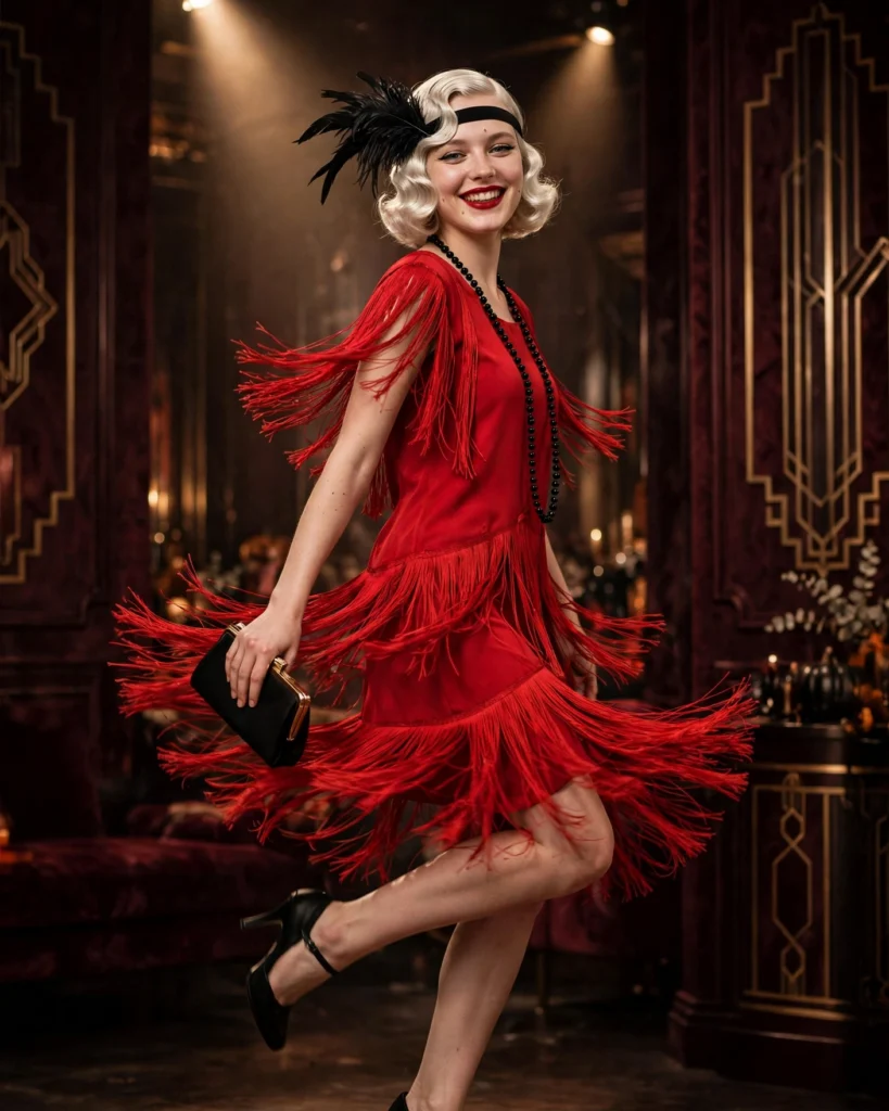 Red Flapper Dress with Black Accessories Flapper Halloween Costume