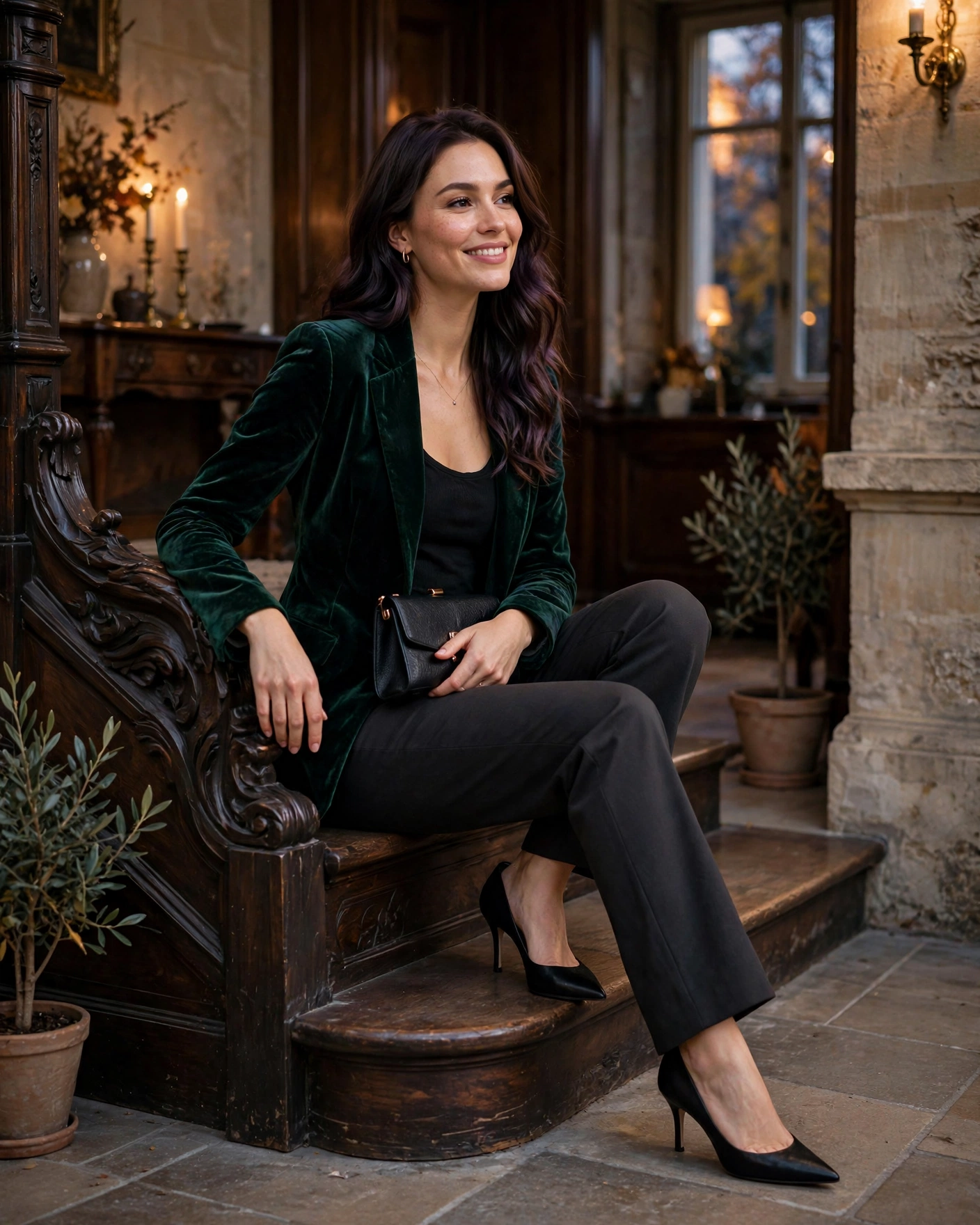 22 Classy Fall Outfits for Women: Elegant Looks to Wear This Season 8 Velvet Blazer with Straight Trousers Classy Fall Outfit