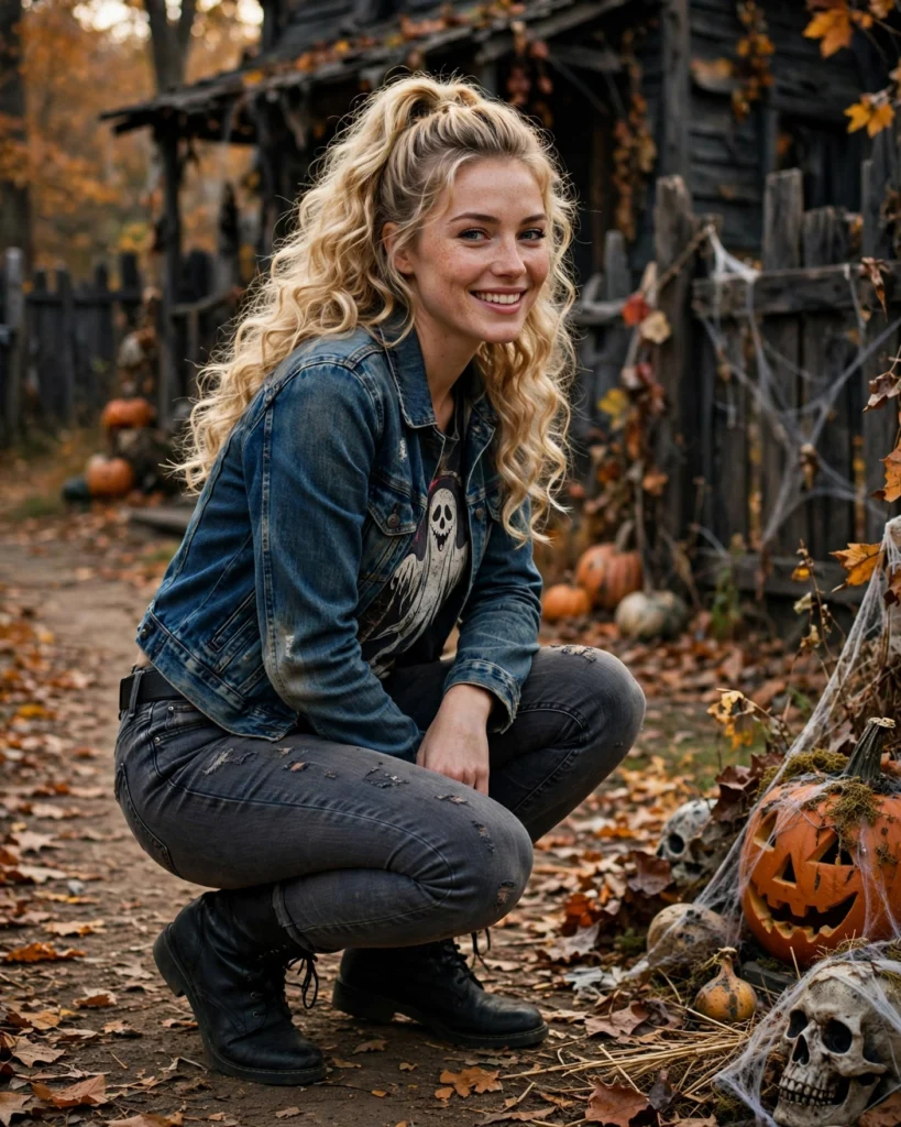 21 Haunted House Outfits for Women: Cute, Spooky & Comfortable Ideas 8 Distressed Jeans with a Spooky Graphic Tee Haunted House Outfit