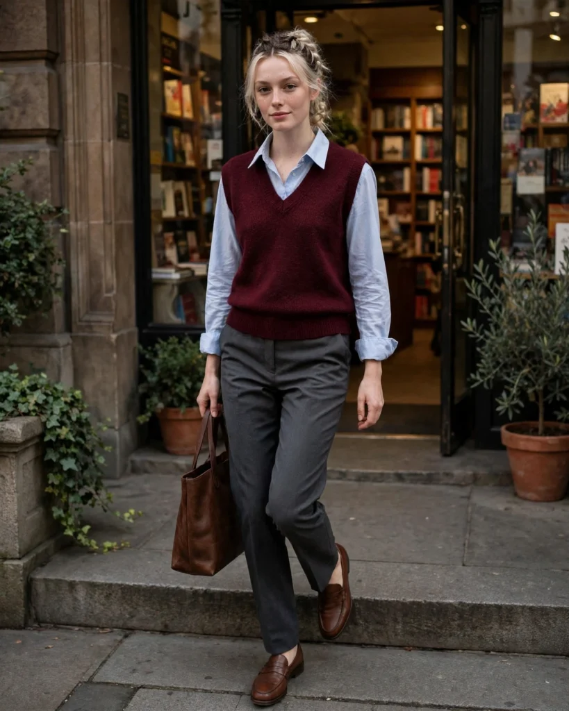 Sweater Vest with a Button-Down Shirt Fall Sweater Outfit