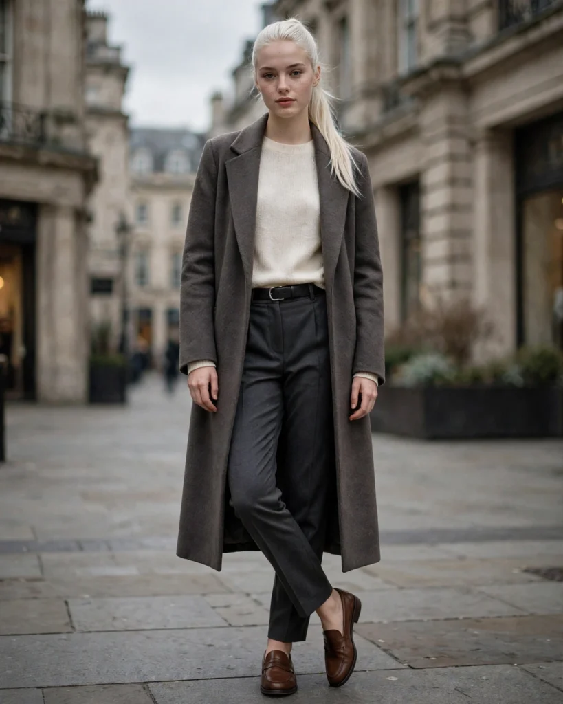 Thermal Top with a Sweater and Tailored Trousers Fall to Winter Outfit