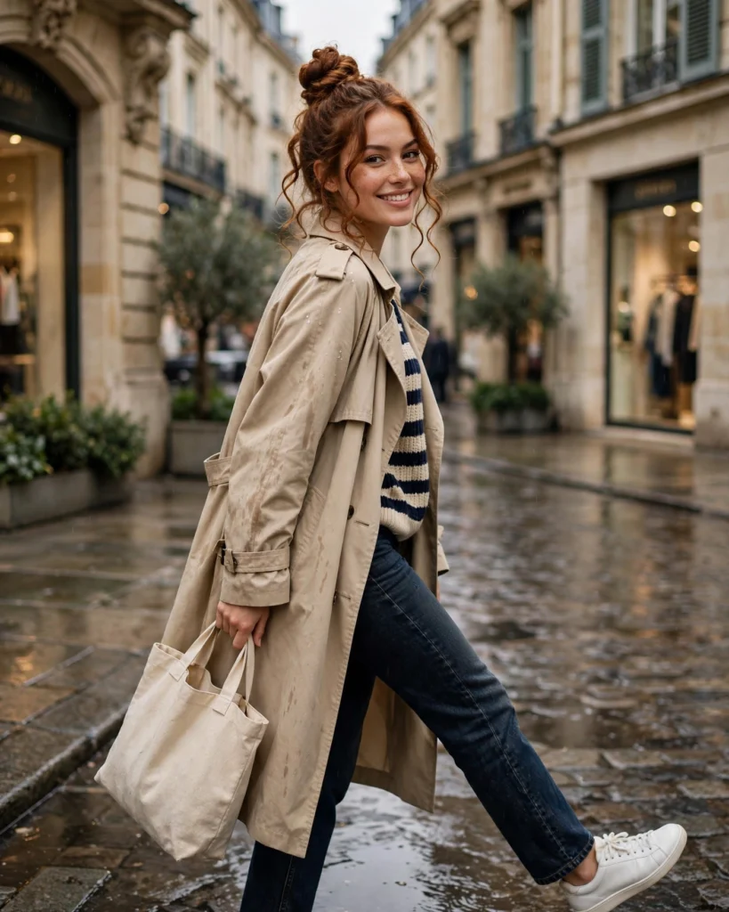 Trench Coat with a Striped Sweater Fall Fashion Outfit