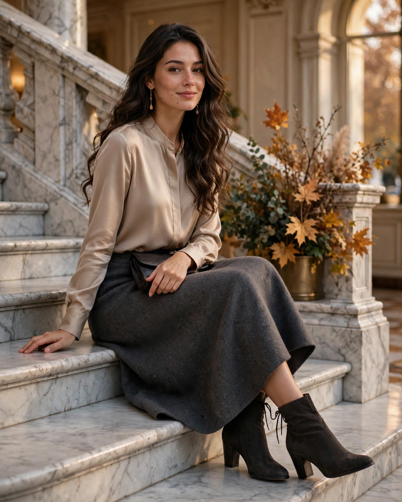 20 Midi Skirt Fall Outfits: Chic and Effortless Looks to Try 9 Wool Midi Skirt with a Satin Blouse Midi Skirt Fall Outfit