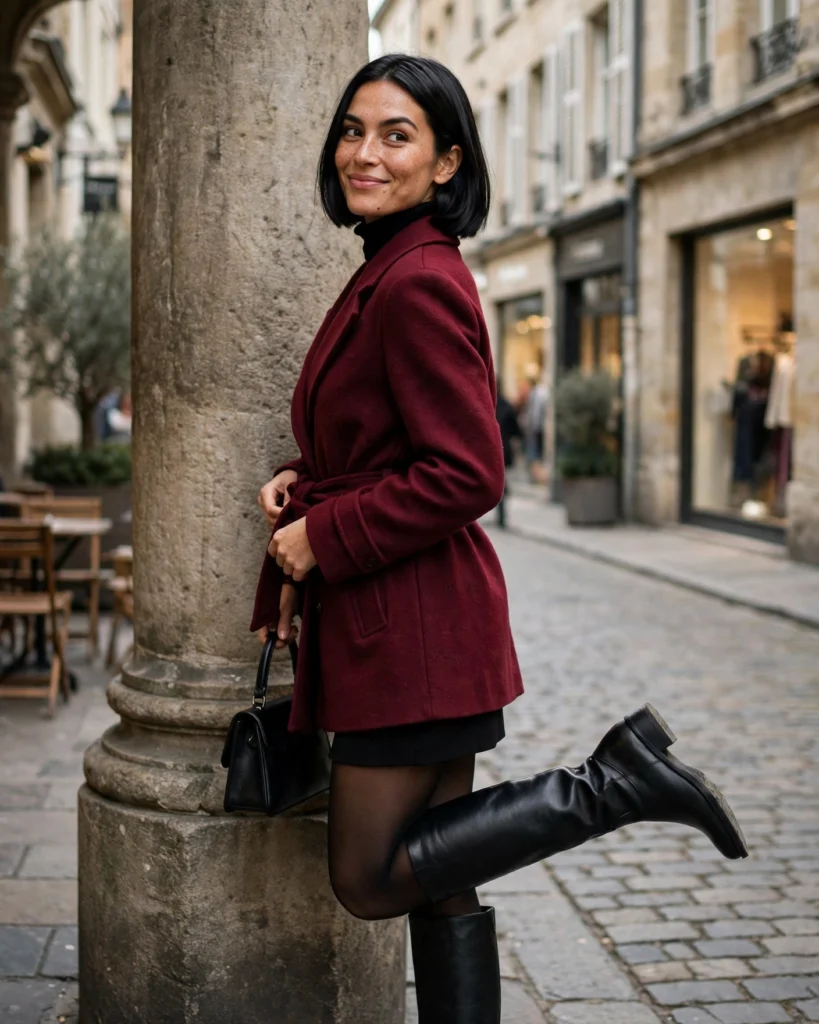 Belted Coat with Knee-High Boots Fall Coat Outfit