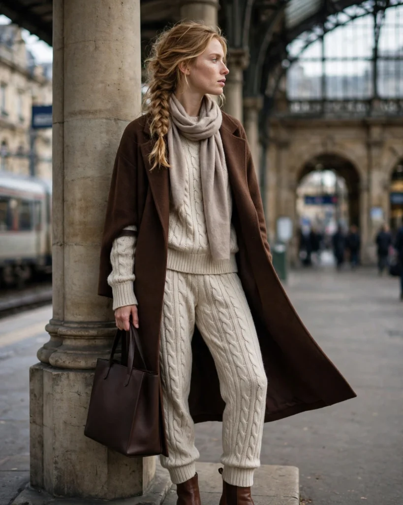 Longline Coat with a Matching Knit Set Fall to Winter Outfit