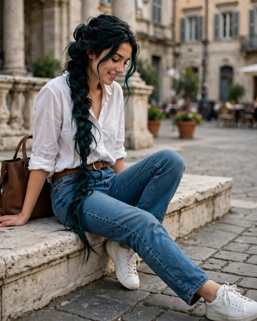 Relaxed Jeans with a Button-Down Shirt Fall Jeans Outfit