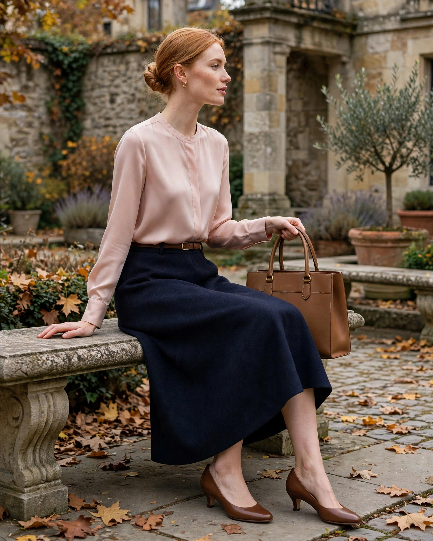 22 Classy Fall Outfits for Women: Elegant Looks to Wear This Season 10 Silk Blouse with a Wool Midi Skirt Classy Fall Outfit