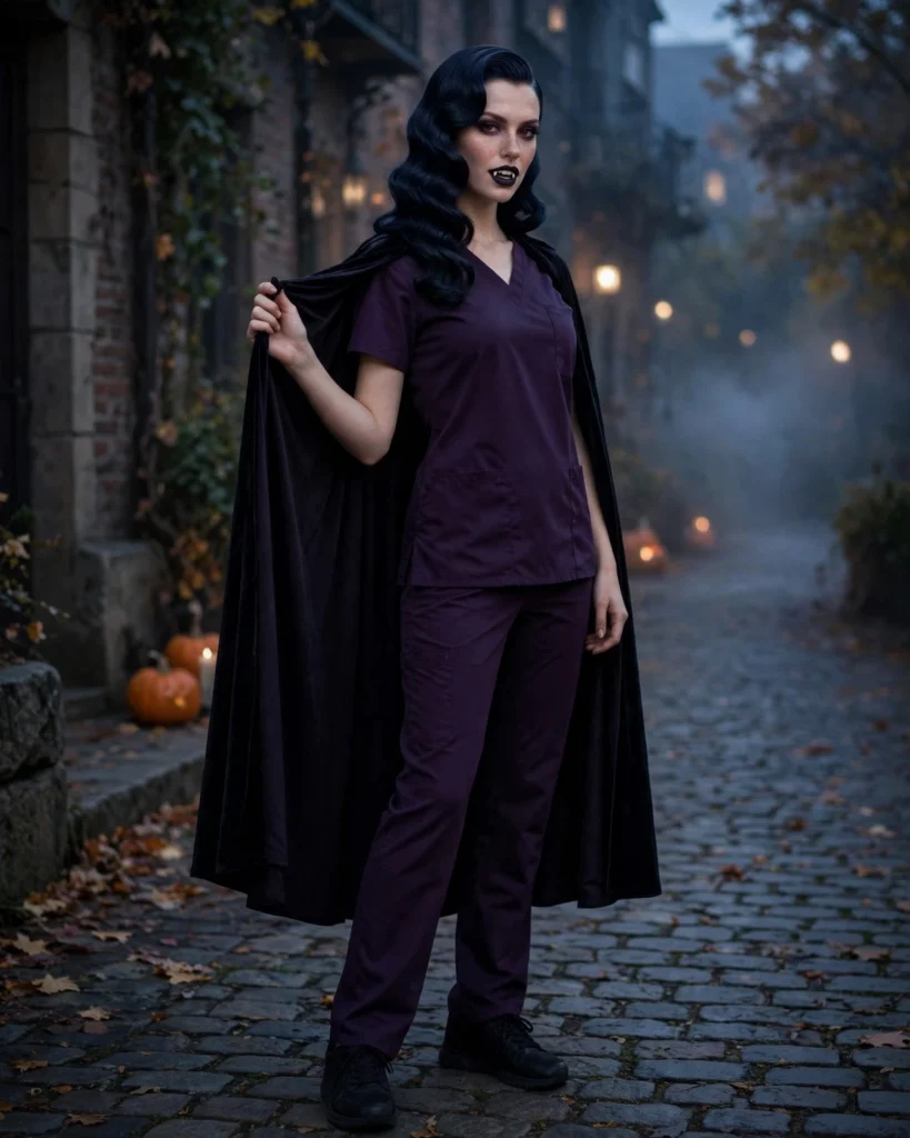 Vampire Nurse in Dark Scrubs Scrub Halloween Costume