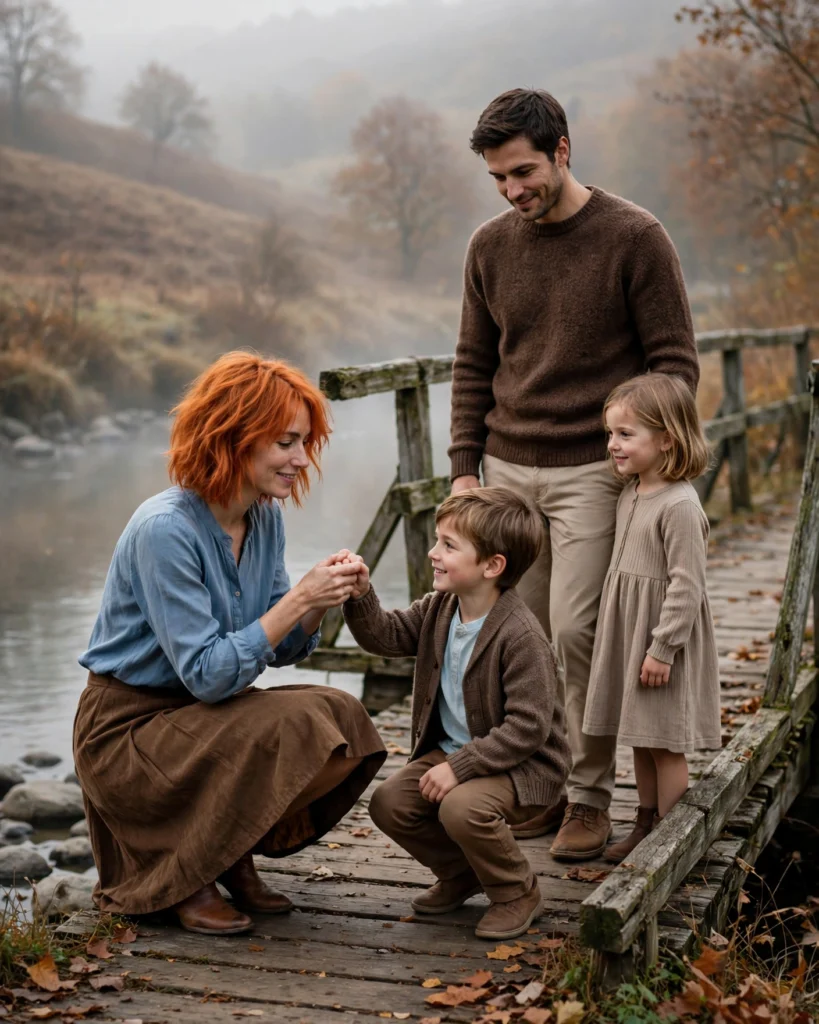 Chocolate Brown and Soft Blue Outfits Fall Family Picture Outfit