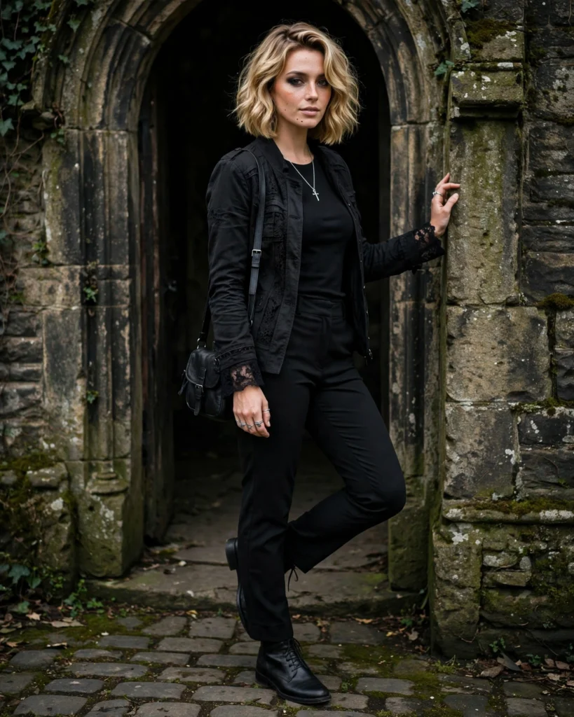 21 Haunted House Outfits for Women: Cute, Spooky & Comfortable Ideas 11 Gothic-Inspired Outfit with Silver Accessories Haunted House Outfit