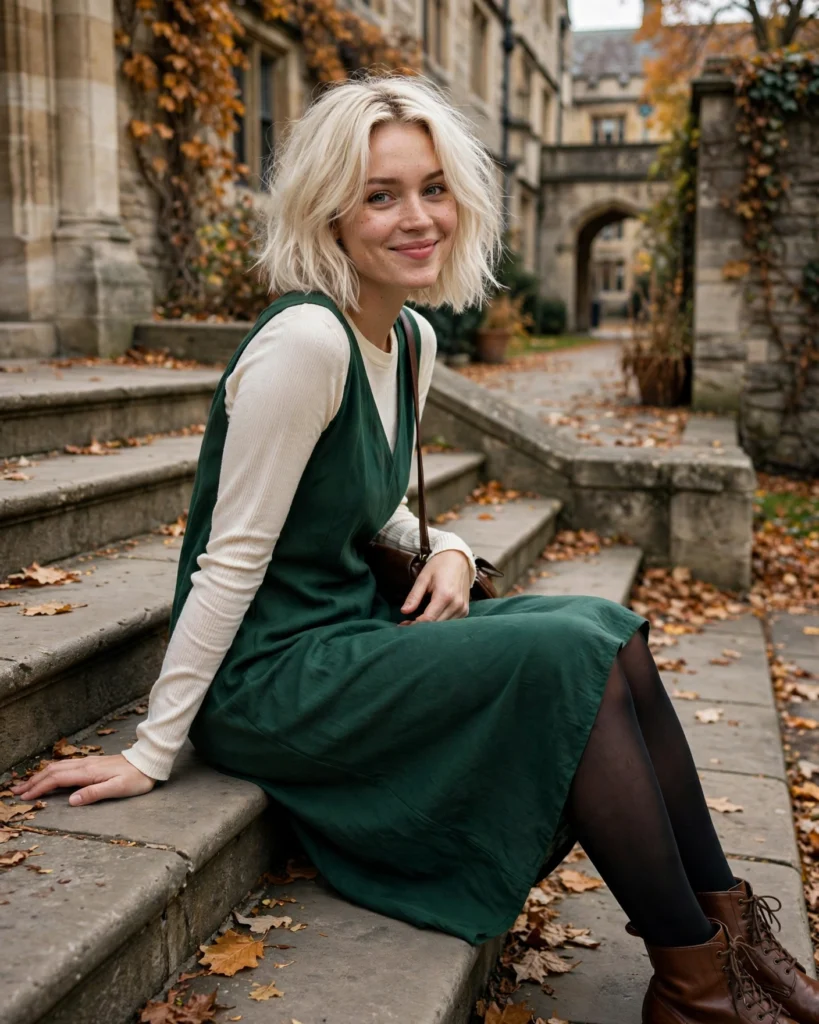 22 Modest Fall Outfits: Elegant and Chic Looks for Every Occasion 12 Layered Long-Sleeved Tee with a Sleeveless Midi Dress Modest Fall Outfit
