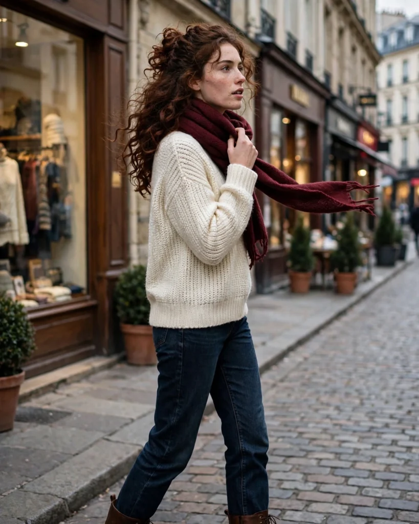 Scarf with a Sweater and Dark Denim Fall to Winter Outfit
