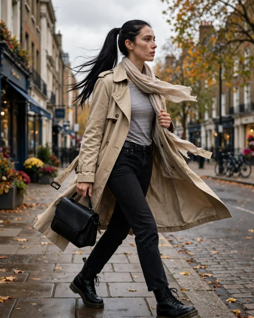 Trench Coat with Black Jeans and Doc Martens Doc Martens Fall Outfit