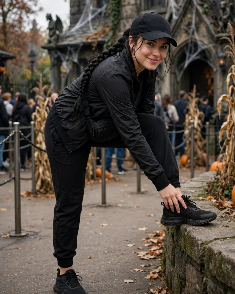21 Haunted House Outfits for Women: Cute, Spooky & Comfortable Ideas 12 All-Black Athleisure Outfit Haunted House Outfit