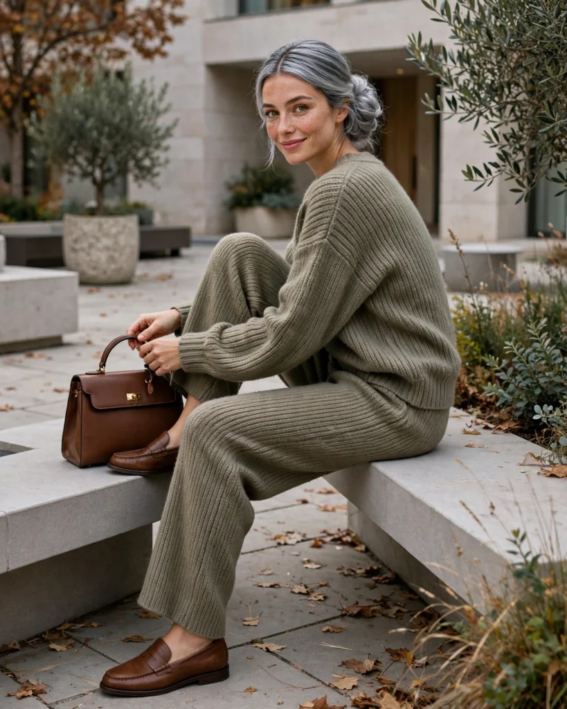 Matching Knit Co-Ord with Leather Accessories Fall Fashion Outfit