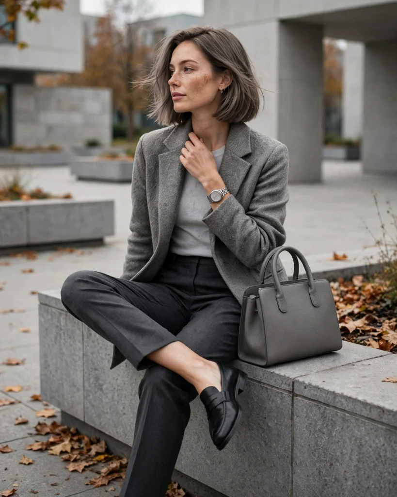 21 Must-Have Fall Outfits: Chic Looks to Wear All Season 13 Monochrome Gray Outfit with Textured Layers Must-Have Fall Outfit