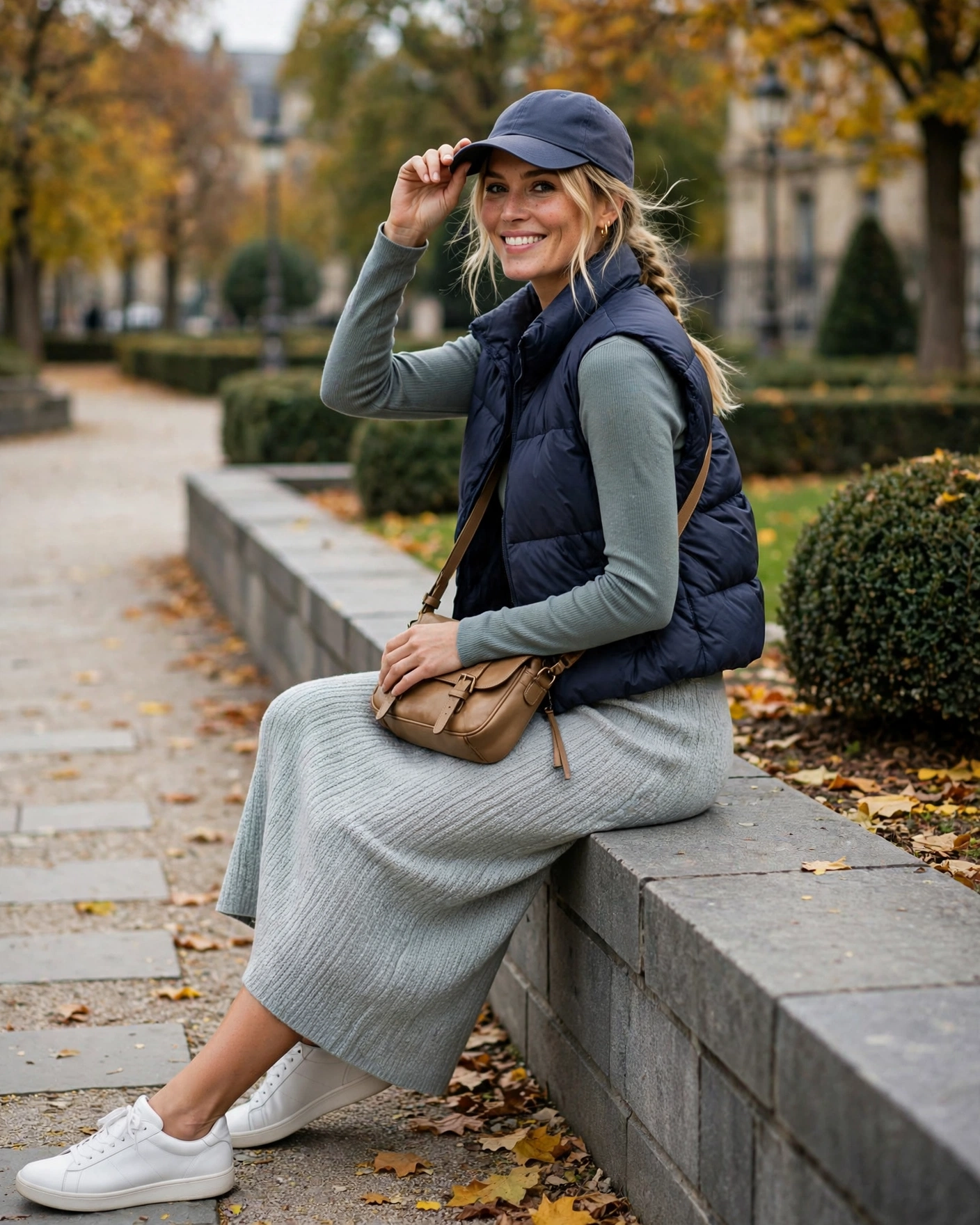 20 Knit Skirt Outfits for Fall: Cozy and Chic Looks to Try 13 Textured Knit Skirt with a Cropped Puffer Vest Knit Skirt Fall Outfit