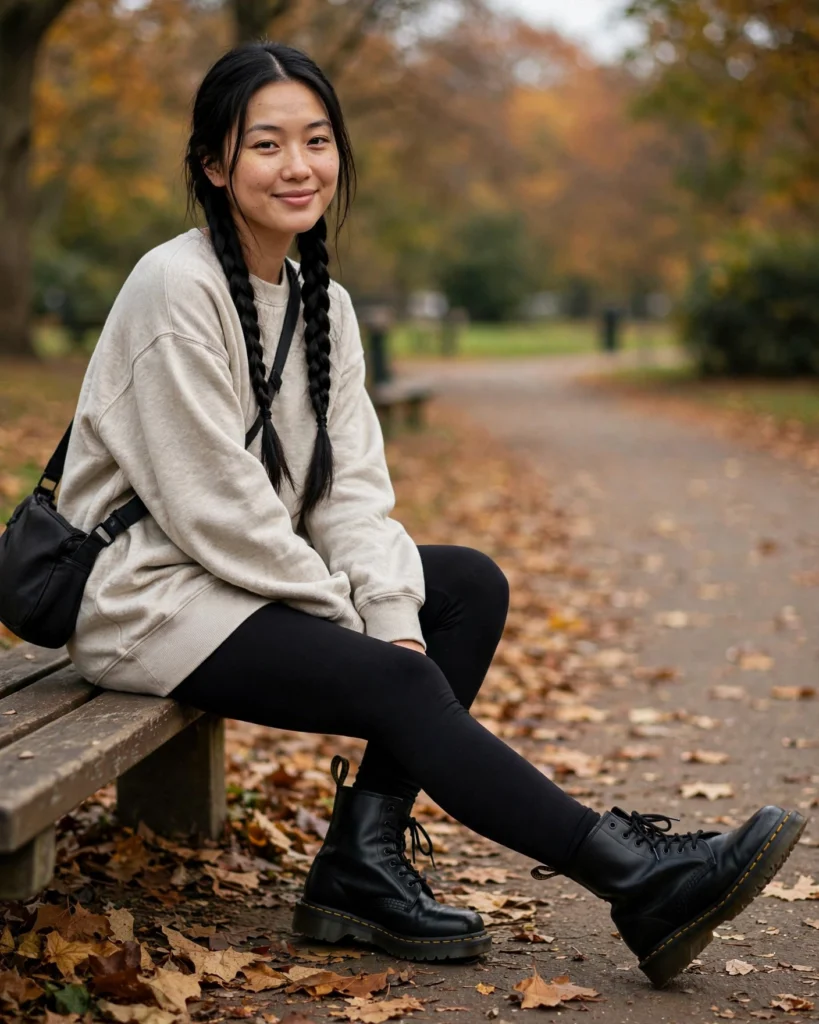 Black Leggings with a Longline Sweatshirt Doc Martens Fall Outfit