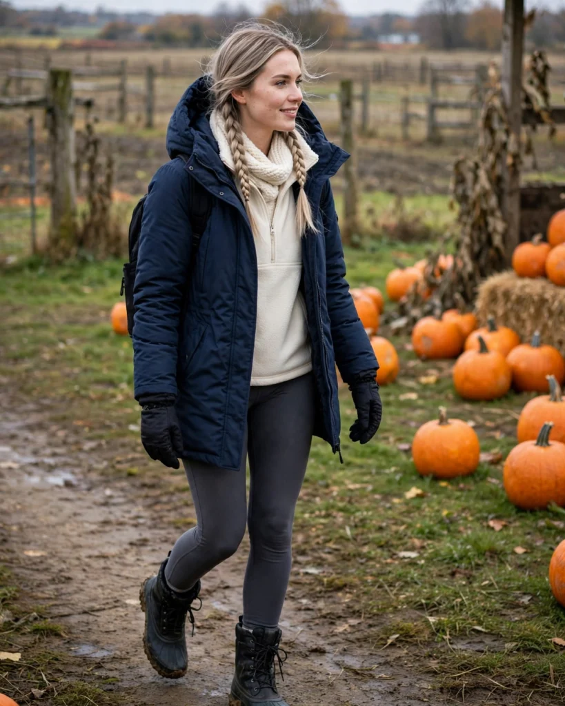 Padded Parka with a Half-Zip Fleece Cold Pumpkin Patch Outfit