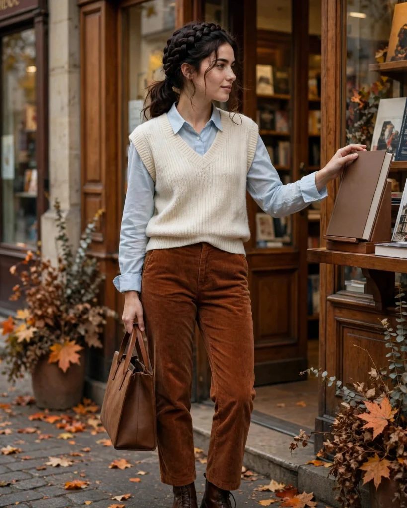 Sweater Vest with Corduroy Trousers Fall Vest Outfit