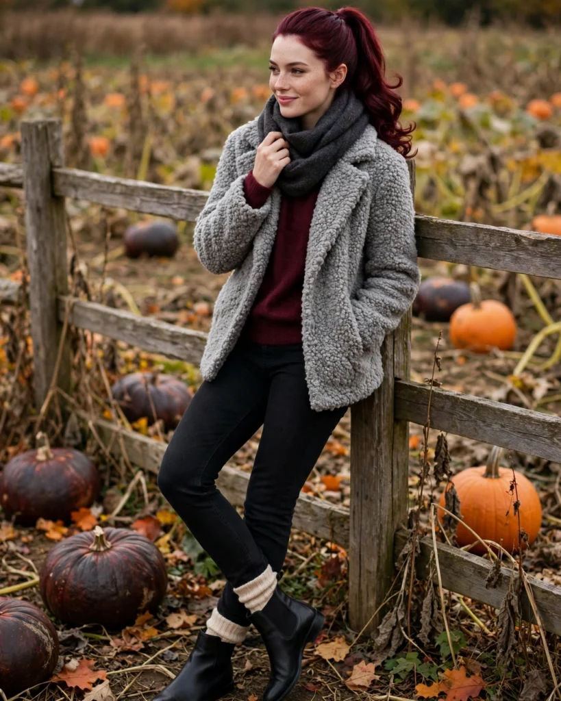 Bouclé Jacket with a Cashmere-Blend Sweater Cold Pumpkin Patch Outfit