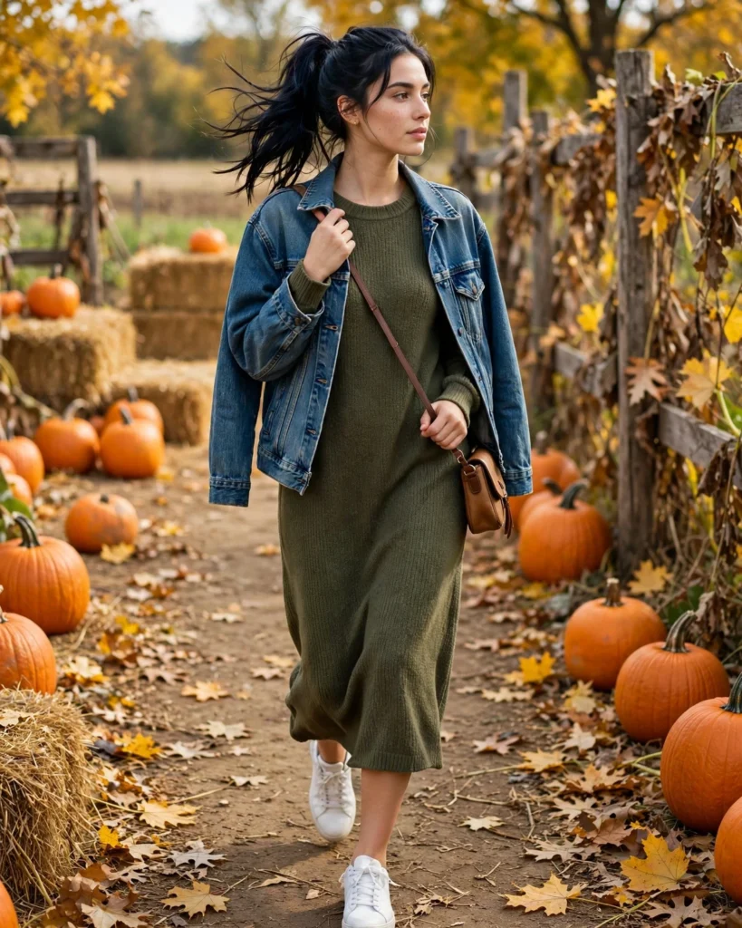 21 Casual Pumpkin Patch Outfits: Cute & Comfortable Fall Looks 15 Casual Knit Dress with Sneakers Casual Pumpkin Patch Outfit
