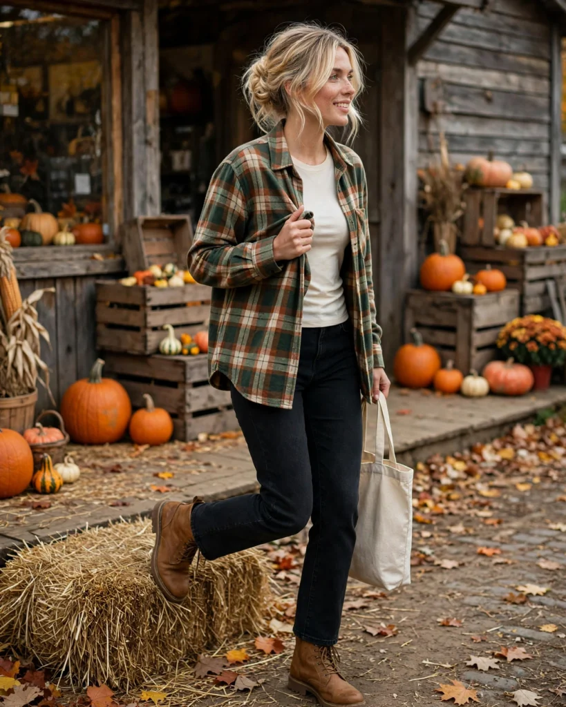 Flannel Shirt with Black Jeans Pumpkin Patch Outfit