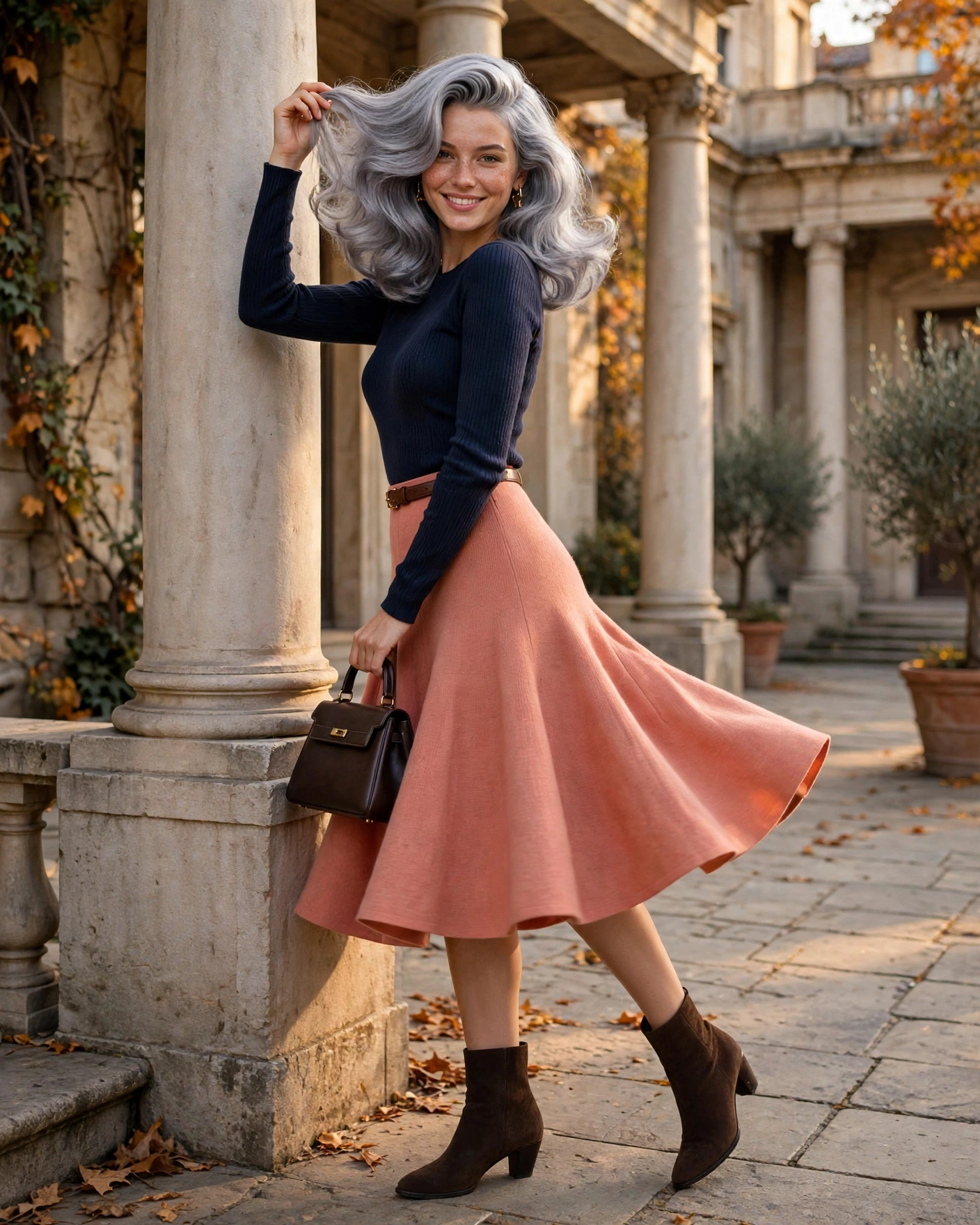 20 Knit Skirt Outfits for Fall: Cozy and Chic Looks to Try 15 Flared Knit Skirt with a Fitted Long-Sleeve Top Knit Skirt Fall Outfit