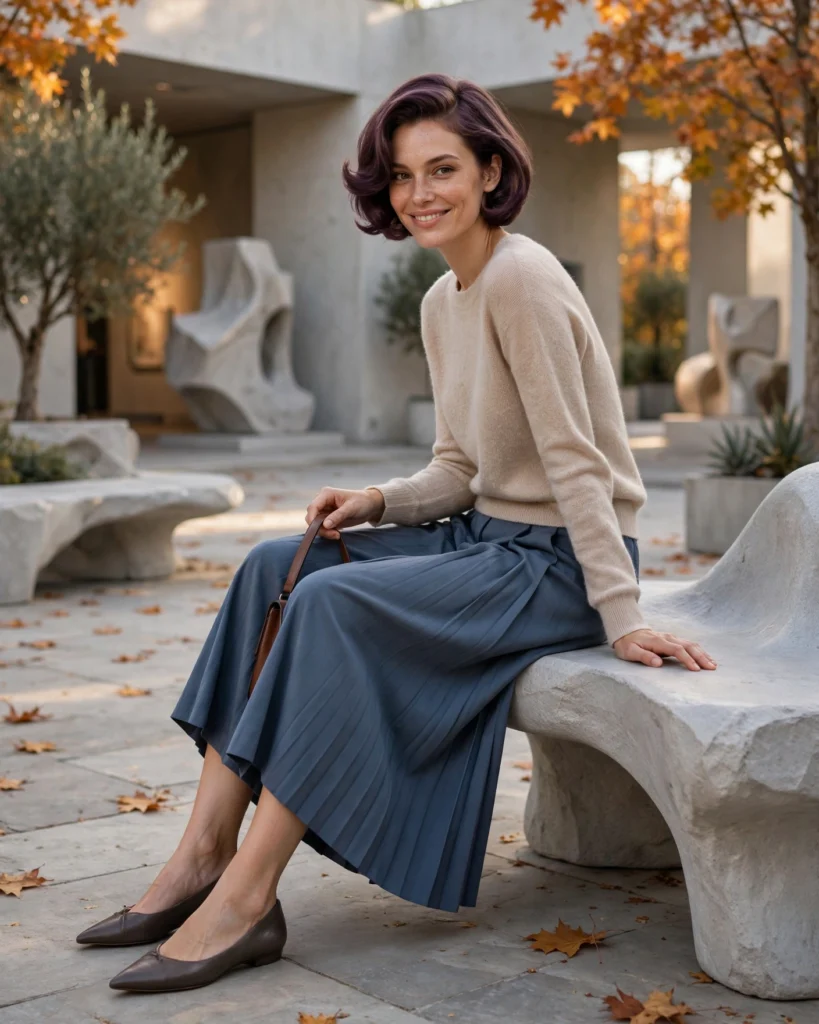 22 Modest Fall Outfits: Elegant and Chic Looks for Every Occasion 15 Long Pleated Culottes with a Fine-Gauge Sweater Modest Fall Outfit