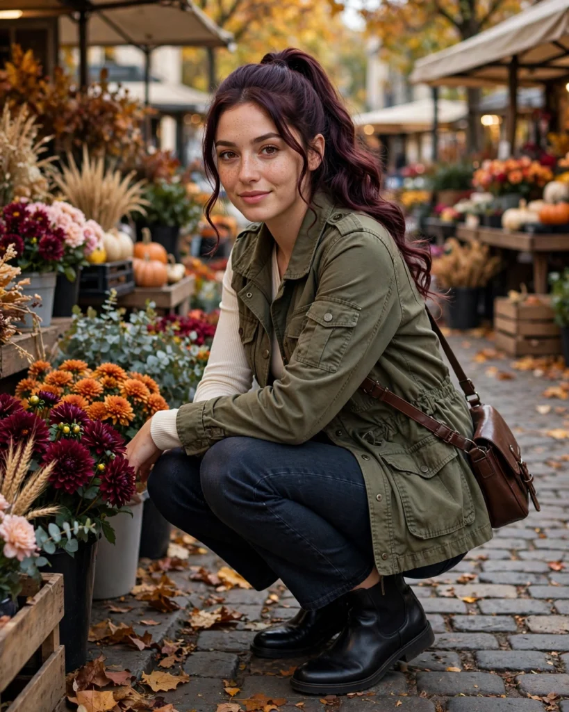 Olive Utility Jacket with Dark Jeans Fall Fashion Outfit