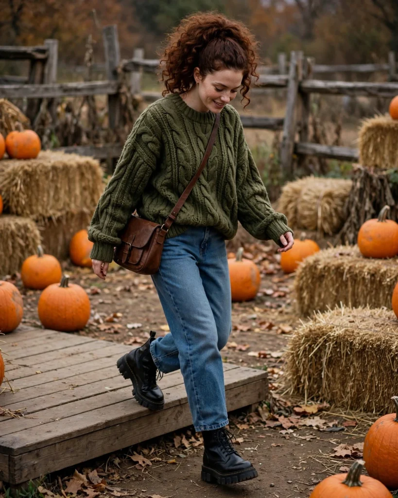 Relaxed Jeans with a Chunky Sweater Pumpkin Patch Outfit with Jeans