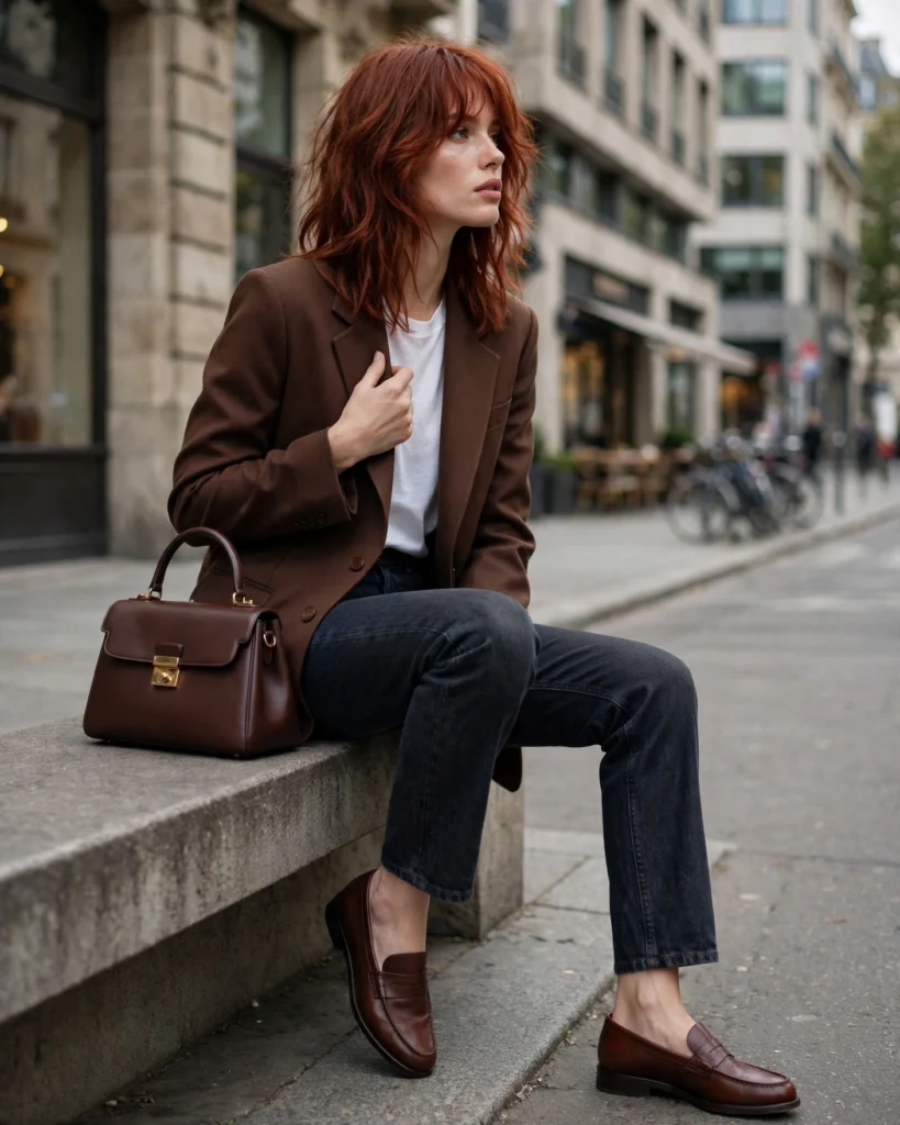 Jeans with a Blazer and Basic Tee Fall Jeans Outfit