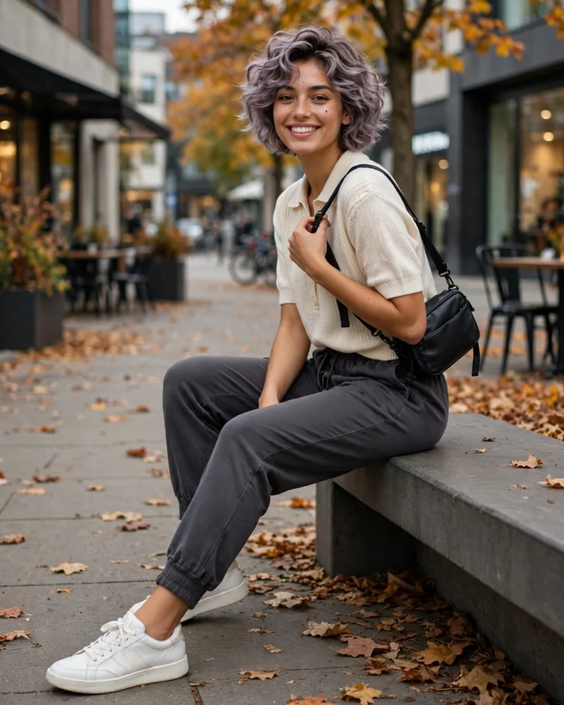 Joggers with a Relaxed Knit Polo Casual Fall Outfit